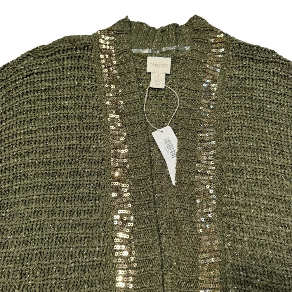 NWT New $109 Chico's Knit Sequin Trim Cardigan Size 1 US M